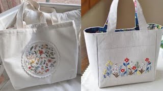 Handmade embroidered tote bags  Fabric bags  Diy clothes  Fashionista [upl. by Nylannej465]