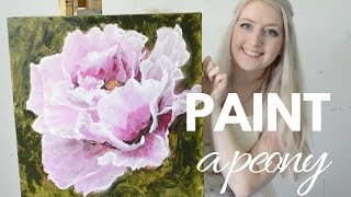 PAINTING TUTORIAL Acrylic Peony Flower Techniques  Katie Jobling Art [upl. by Cash919]