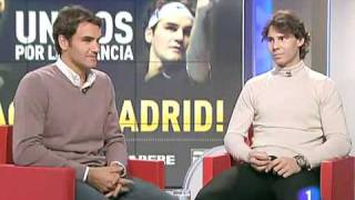 Roger Federer and Rafael Nadal Arrived in Madrid Interview for Nadals Charity Match 20101222 [upl. by Kristianson]