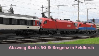 Abzweig Feldkirch↕️Buchs SG amp Bregenz EC164 Transalpin m RailCargo Hungaria Railjet Güterzug [upl. by Ynaffi639]