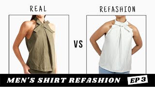 Mens Shirt Refashion  Halter Neck Bow Top Designer Dupe Episode 3 [upl. by Robinson]