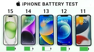 iPhone 15 vs 14 vs 13 vs 12 vs 11 Battery Test  iOS 17 BATTERY TEST [upl. by Kacey217]