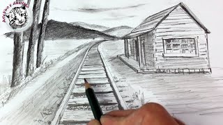 Como Dibujar un Paisaje en Perspectiva de Un Punto muy Facil y Paso a Paso [upl. by Yager]