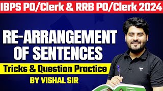 IBPS POCLERK amp RRB POCLERK 2024  English Rearrangement Of Sentences Tricks  By Vishal Sir [upl. by Yuzik]