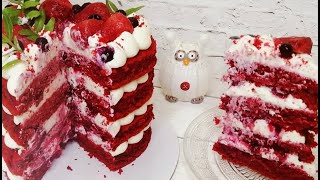 Торт Красный Бархат с вишней Торт  сердце очень нежныйRed Velvet with cherries cake heart [upl. by Ahseinod]