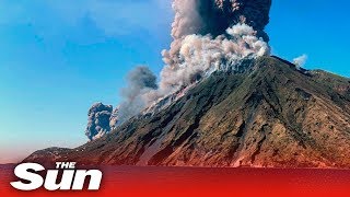 Moment Stromboli volcano erupts in Italy [upl. by Nahte]