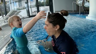 BABY SWIMMING LESSONS  Teaching our 2 year old BABY to swim Underwater  Beginner tutorial [upl. by Baiss]