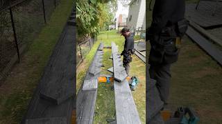 Composite stair stringers Cutting the split stairs for this deck Using oc lumber 2x12 framing [upl. by Akemhs]