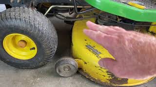 John Deere Mower Deck Removal and belt replacement step by step easy [upl. by Holmes]