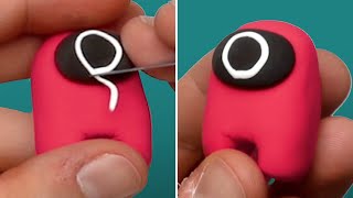 Among Us But Its Squid Game  Making Red Suit Circle Squid Game Character with Clay [upl. by Suoinuj]