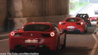 LOUD Ferrari Tunnel Sounds  458 Italia vs 430 Scuderia amp More [upl. by Anasor]