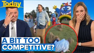 Weatherman bowls kid over in live TV blooper  Today Show Australia [upl. by Anelad]