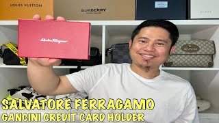 SALVATORE FERRAGAMO GANCINI CREDIT CARD HOLDER  NAVY BLUE  UNBOXING AND REVIEW [upl. by Ylime]