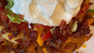 Loaded Nacho Fries  Homemadenachobaconfriessourcreamtomatoes [upl. by Eidoj]