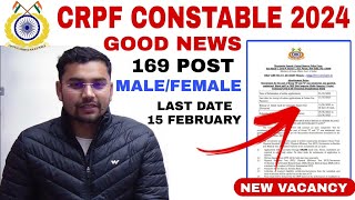 CRPF NEW VACANCY 2024  CONSTABLE NEW VACANCY  CRPF CONSTABLE 2024 [upl. by Kovar]