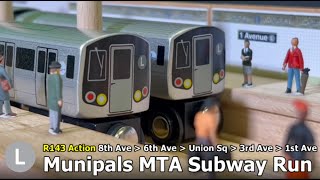 Munipals MTA R143 L Train 8th Ave6th AveUnion Square3rd Ave1st Ave Subway Trip Run Trainman6000 [upl. by Bilski]