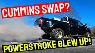 Ford F350 Cummins vs Powerstroke Diesel Engine Swap Replacement  Flying Wheels [upl. by Ahsiryt201]