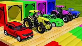 TRANSPORTING FIVE COLOR DODGE LAMBORGHINI VOLKSWAGEN CHARGER MINI RIGITRAC Farming Simulator 22 [upl. by Adams]