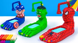 DIY bañeras con la forma de pies mezcló superhéroes Hulk hombre araña Capitán América con Arcilla [upl. by Ibrek294]