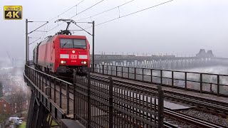 Rendsburg High Bridge rail crossing  north Germany  south Denmark mainline railway traffic 4K [upl. by Lytton883]