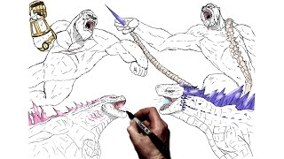 How To Draw Godzilla amp Kong vs Skar King amp Shimo  Step By Step  G x K New Empire [upl. by Leeann]