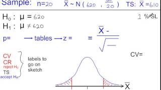 S2  Hypothesis Testing  The Mean µ using a Normal Distribution 2tailed test  Example 3 [upl. by Baalbeer30]