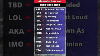 Abbreviation and their full forms  English Grammar englishgrammar shorts [upl. by Abeu]