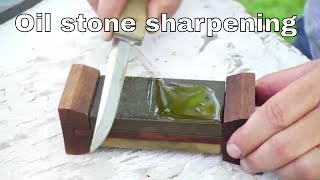 Knife sharpening with stones  Oil stone and Carborundum stone [upl. by Kcinnay]