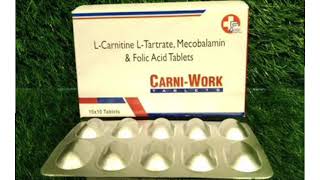 CARNI WORK Tablets LCarnitine LTartrate Mecobalamin amp Folic Acid Tablets [upl. by Ayanat779]