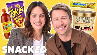 Glen Powell and Adria Arjona Swap Favorite Snacks  Snacked [upl. by Lemert]