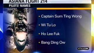 News Station Reports Asiana Flight 214 Pilots Names quotSum Ting Wongquot quotHo Lee Fukquot [upl. by Ahsert]