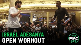 Israel Adesanya challenges fans to kick off at UFC 248 Open Workouts [upl. by Eisso]