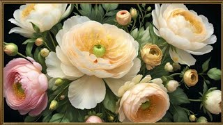 4K Vintage Gold Peony Painting  Frame TV Ar çat Screensaver for TV Wallpaper [upl. by Anayra148]