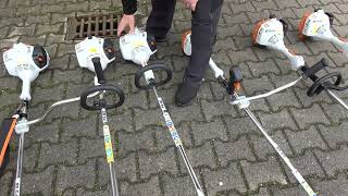 Stihl Motorsensenvergleich was sind die Unterschiede der kleinen 2Takt Sensen FS38 FS40 FS50C FS55 [upl. by Nyrehtac]