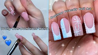 HOW TO APPLY POLYGEL USING YOUR NONDOMINANT HAND  TIPS FOR BEGINNERS amp EASY NAIL ART💙 [upl. by Llehsem226]