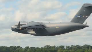 NATO Strategic Airlift Capability Boeing C17 Globemaster III 01 Wing Wave departing RIAT 2024 [upl. by Arateehc]