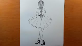 Comment dessiner une fille derrière  dessin facile  Dessin très facile  Dessin au crayon [upl. by Nnyluqcaj58]