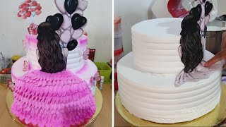 Hermoso pastel para mujer en crema y detalles en topper  torta para mujer de dos pisos [upl. by Bloom]