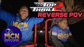 Top Thrill 2 Reverse POV  Night Ride Cedar Points New Triplelaunch Strata Coaster [upl. by Llerehc432]