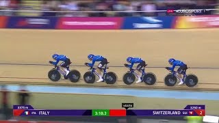 Europei Ciclismo su pista Italia Quartetto doro nellinseguimento maschile a squadre 03082018 [upl. by Akapol395]