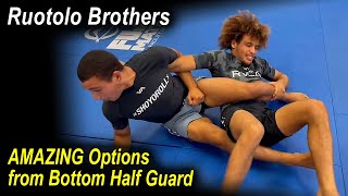 AMAZING Attack Options from Bottom Half guard  Ruotolo Brothers [upl. by Retsevel]