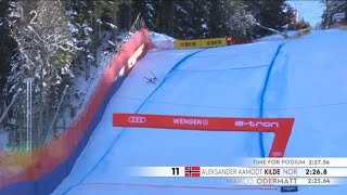 Aleksander Aamodt Kilde ski crash Wengen at 145kmh⛷️🇨🇭 [upl. by Sidell]