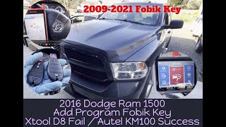 How to add program Fobik Key 2016 Dodge Ram1500 Autel km100 success Xtool D8 Fail 20092021 GQ453T [upl. by Ellesor662]