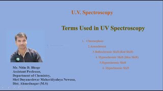 Terms used in U V Spectroscopy  Chromophore Auxochrome bathochromic shift  Prof Nitin Bhoge [upl. by Seaddon]