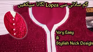 Latest and Sober Kurti Neckline Design with Lace Pakistani Neck Cutting and StitchingLong placket [upl. by Pelagia]