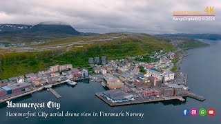 Hammerfest City Aerial Drone View Finnmark Norway [upl. by Aldarcie]