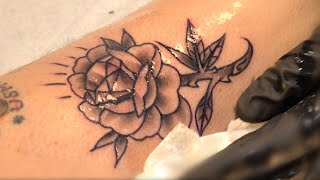 Black And Gray Rose Tattoo  Tattoo Time lapse [upl. by Eillil]