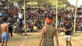 Naga boy takes a high jump to kick piece of meat  meatkicking competition [upl. by Haissem366]