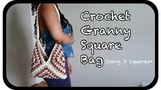 Crochet granny square tote bag  using 3 squares [upl. by Namreg]