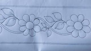 Hand embroidery new floral border line design drawing tutorialবর্ডার লাইন ডিজাইন আঁকা শিখুন [upl. by Myo258]